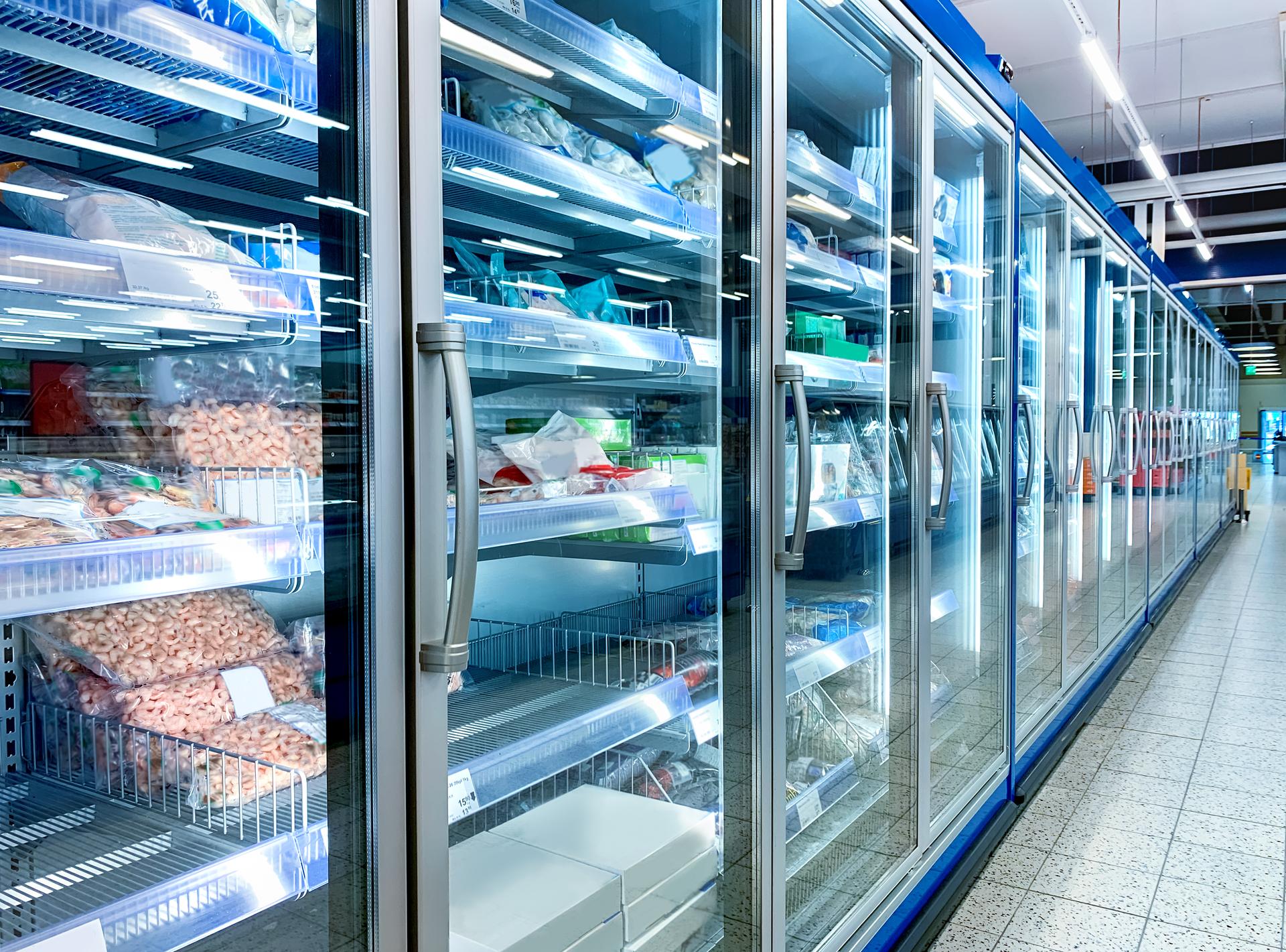 Various products in a commercial freezer needing repair