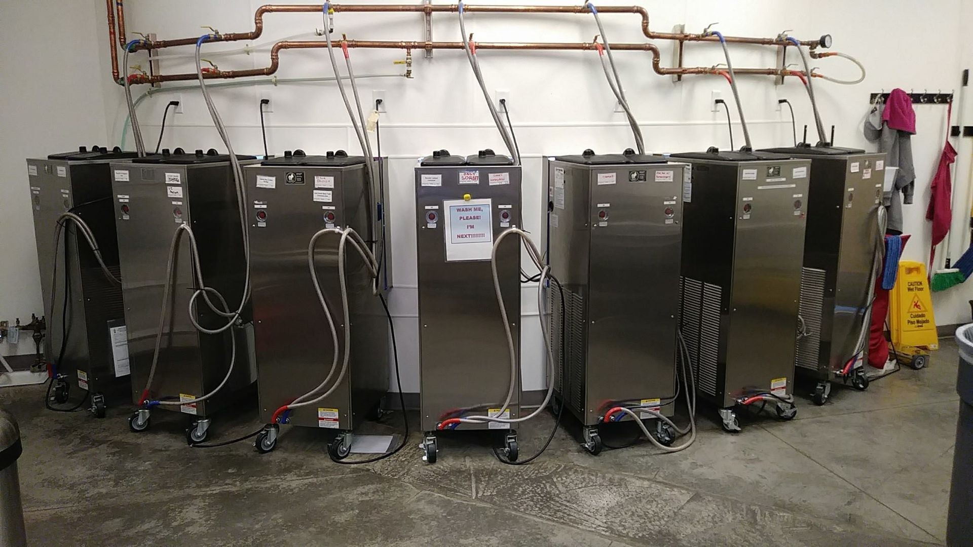 Lineup of commercial soft serve, frozen yogurt, and ice cream machines serviced by Allbrands Refrigeration, including Taylor and Electro Freeze units – Tacoma, Seattle, Olympia
